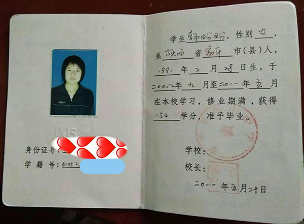 陜西省高中畢業證復印件圖片
